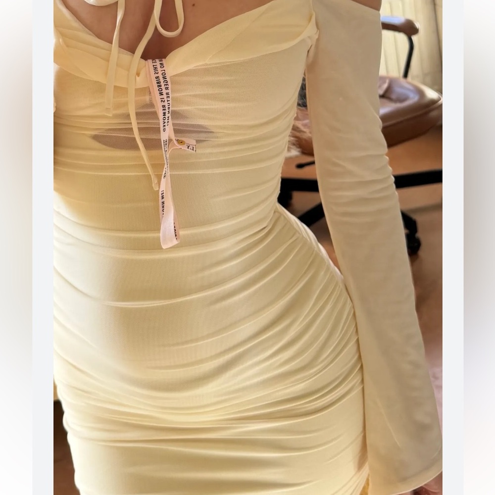Oh Polly Elegant Cream Ruched Dress